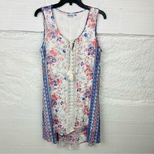 BRIGITTE BAILEY floral bohemian tassel sleeveless western mini dress size large